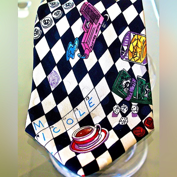 NICOLE MILLER MENS TIE 1991 VINTAGE "CROSSWORD PUZZLE" SILK WHIMSICAL - Picture 5 of 8